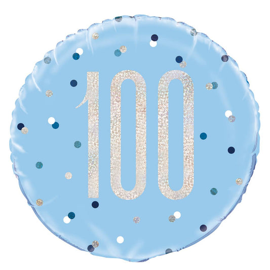 Blue 100th Birthday Foil Prismatic Balloon 45cm (18") - NextParty