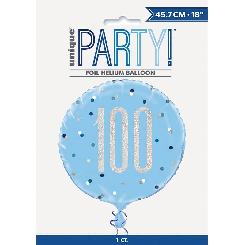 Blue 100th Birthday Foil Prismatic Balloon 45cm (18") - NextParty