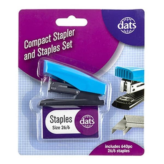 Blue Compact Stapler And Staples Set (Includes 640 Pieces 26/6 Staples) - NextParty