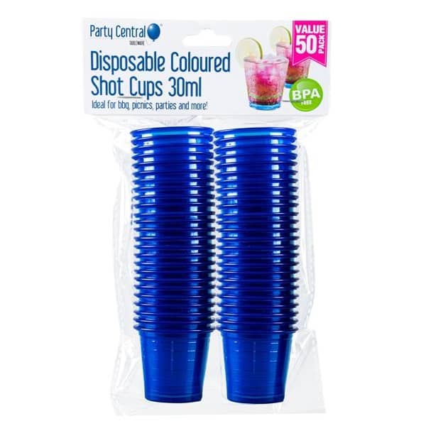 Blue Plastic Shot Glasses 30ml 50pk Drinkware - NextParty