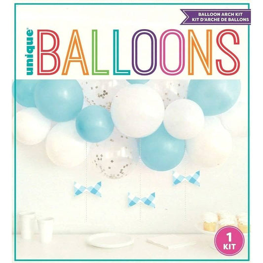 Blue White Confetti Balloon Arch Kit (15 Balloons & 3 Paper Bows) - NextParty