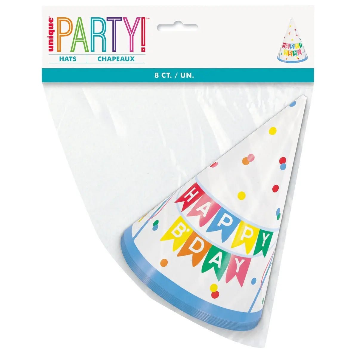 Bold Rainbow Birthday Party Hats 8pk - NextParty