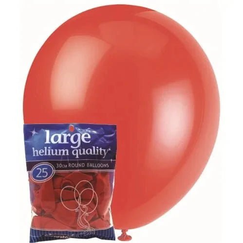 Bright Red Solid Colour Latex Balloons 30cm (12") 25pk - NextParty