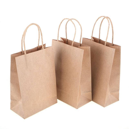 Brown Kraft Paper Party Bags 3pk 21cm x 15cm x 8cm - NextParty