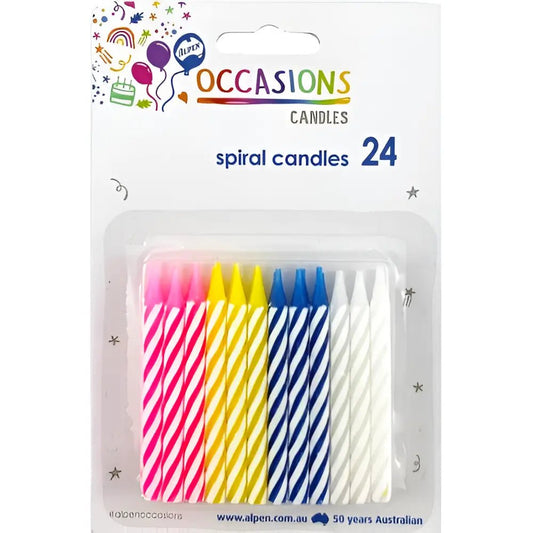 Candy Spiral Birthday Candles 24pk Assorted Colours - NextParty