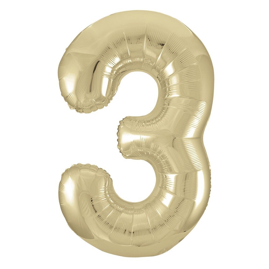 Champagne Gold Number "3" Giant Numeral Foil Balloon 86CM (34") - NextParty