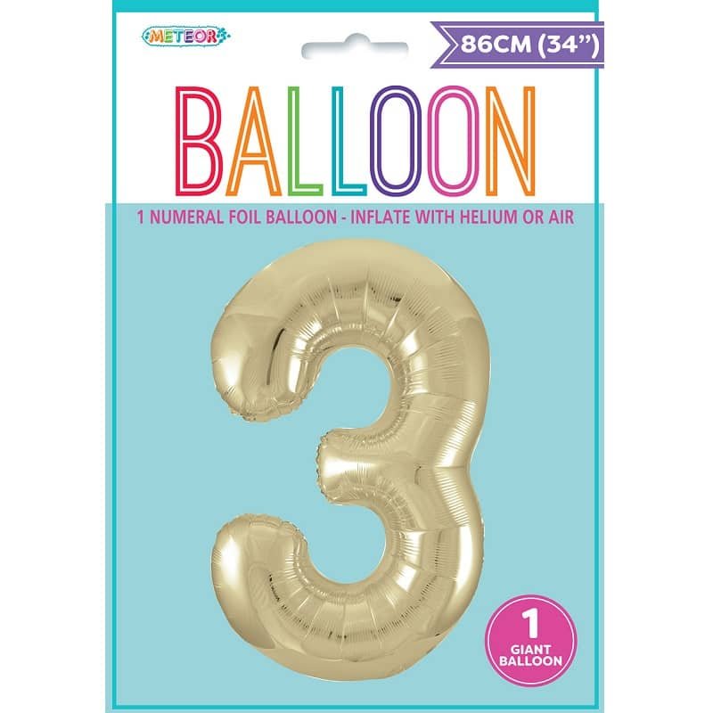 Champagne Gold Number "3" Giant Numeral Foil Balloon 86CM (34") - NextParty