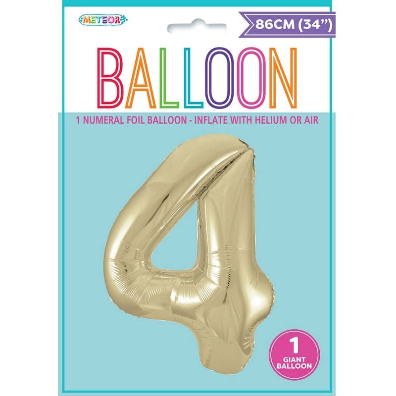 Champagne Gold Number "4" Giant Numeral Foil Balloon 86CM (34") - NextParty