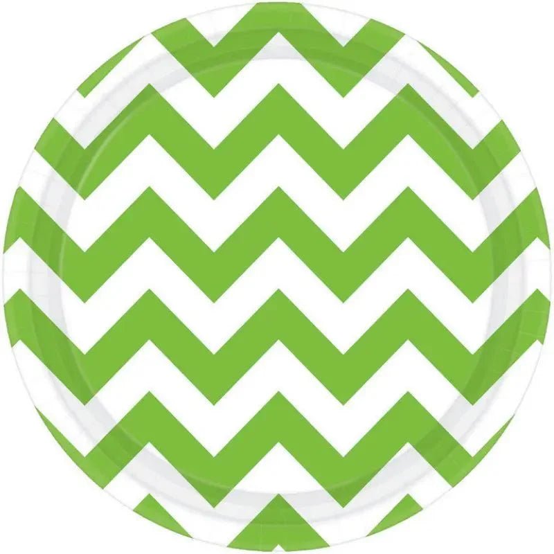 Chevron Lime Green Small Round Paper Plates 17cm (7") 8pk - NextParty