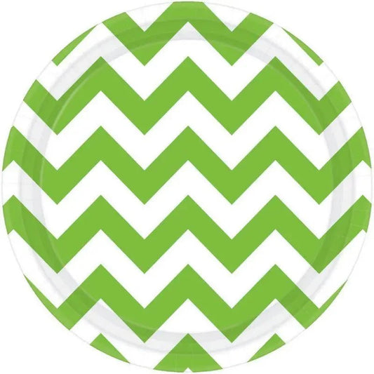 Chevron Lime Green Small Round Paper Plates 17cm (7") 8pk - NextParty