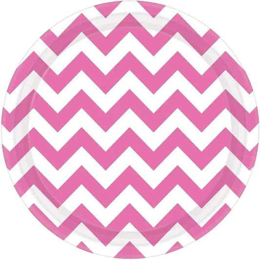 Chevron Pink Large Round Paper Plates 23cm (9") 8pk - NextParty