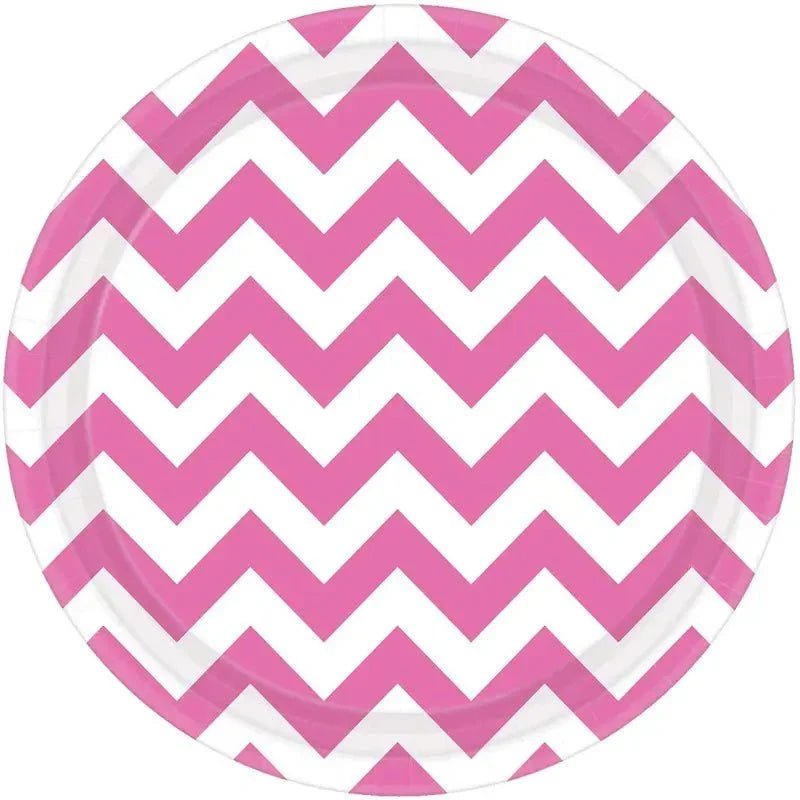 Chevron Pink Small Round Paper Plates 17cm (7") 8pk - NextParty