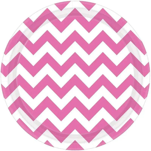 Chevron Pink Small Round Paper Plates 17cm (7") 8pk - NextParty