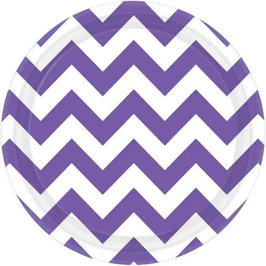 Chevron Purple Small Round Paper Plates 17cm (7") 8pk - NextParty