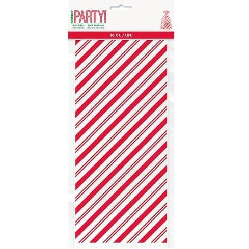 Christmas Red Stripes Cello Bags 20pk Party Bags - NextParty