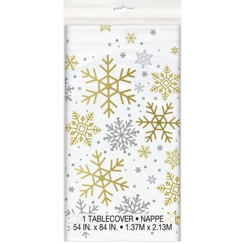 Christmas Silver & Gold Holiday Snowflakes Table Cover Tablecloth - NextParty