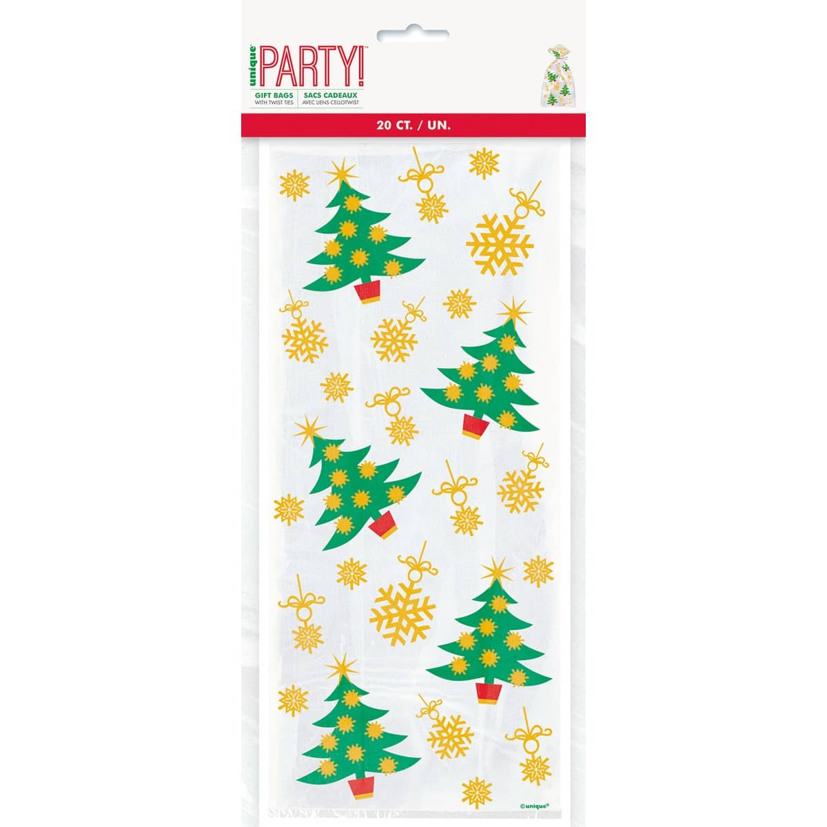 Christmas Tree Golden Snowflakes Cello Bags 20pk - NextParty