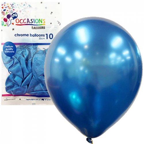 Chrome Blue Latex Balloons 30cm (12") 10pk - NextParty