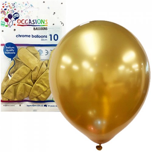 Chrome Gold Latex Balloons 30cm (12") 10pk - NextParty