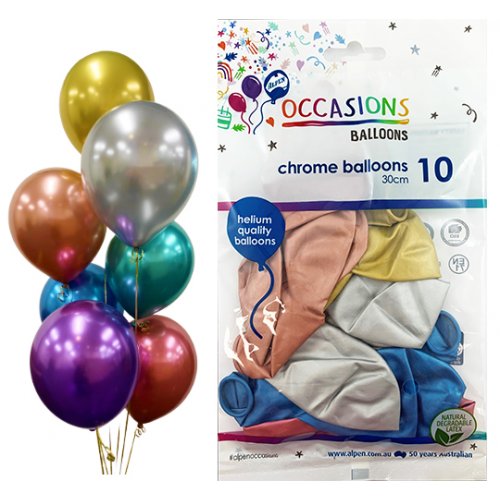 Chrome Multi - colour Latex Balloons 30cm (12") 10pk - NextParty