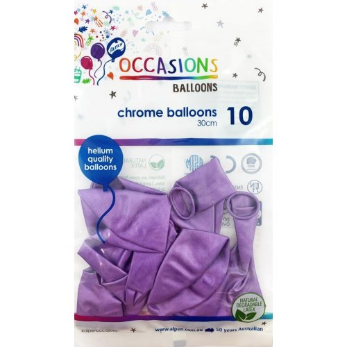 Chrome Purple Latex Balloons 30cm (12") 10pk - NextParty