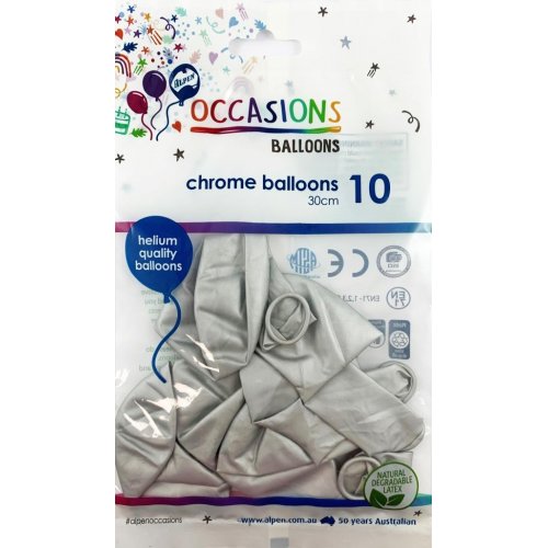 Chrome Silver Latex Balloons 30cm (12") 10pk - NextParty