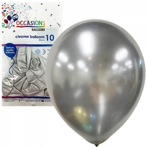 Chrome Silver Latex Balloons 30cm (12") 10pk - NextParty