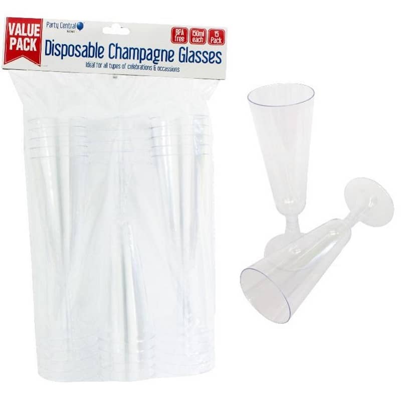 Clear Plastic Champagne Glasses 150ml 15pk Drinkware - NextParty