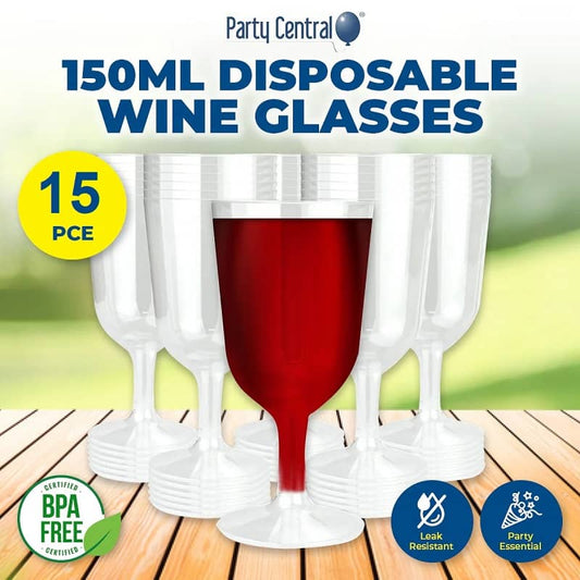 Clear Plastic Wine Glasses 150ml 15pk Drinkware - NextParty