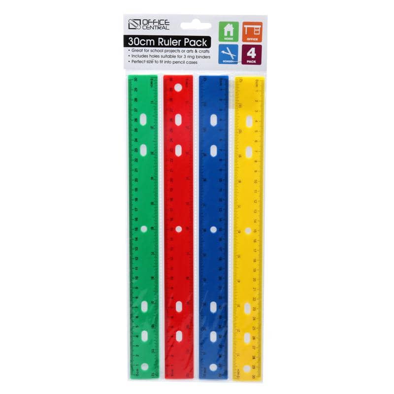 Colourful Rulers 30cm (12") 4pk Stationery - NextParty