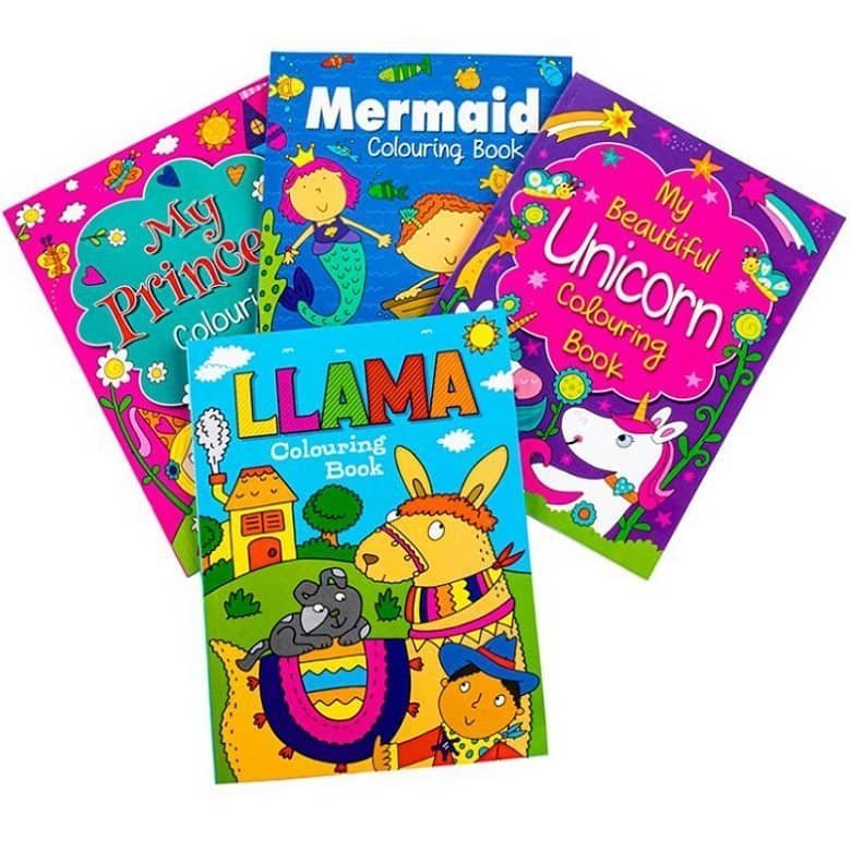 Colouring Books 4pk 56PG Princess Mermaid Unicorn Llama - NextParty