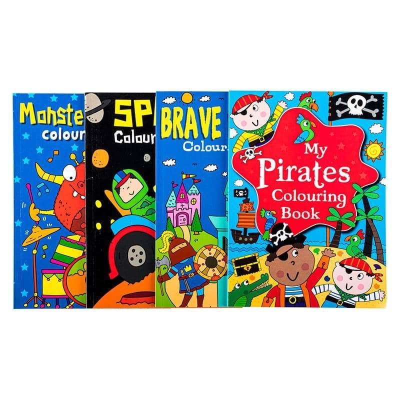 Colouring Books 4pk 56PG Space Monsters Brave Knights Pirates - NextParty