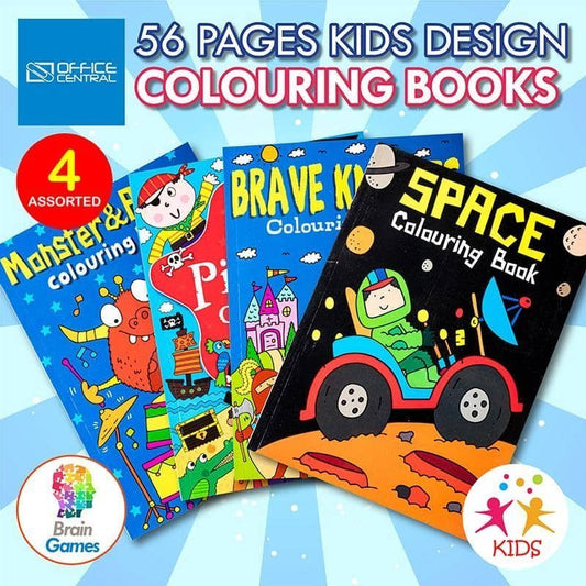 Colouring Books 4pk 56PG Space Monsters Brave Knights Pirates - NextParty