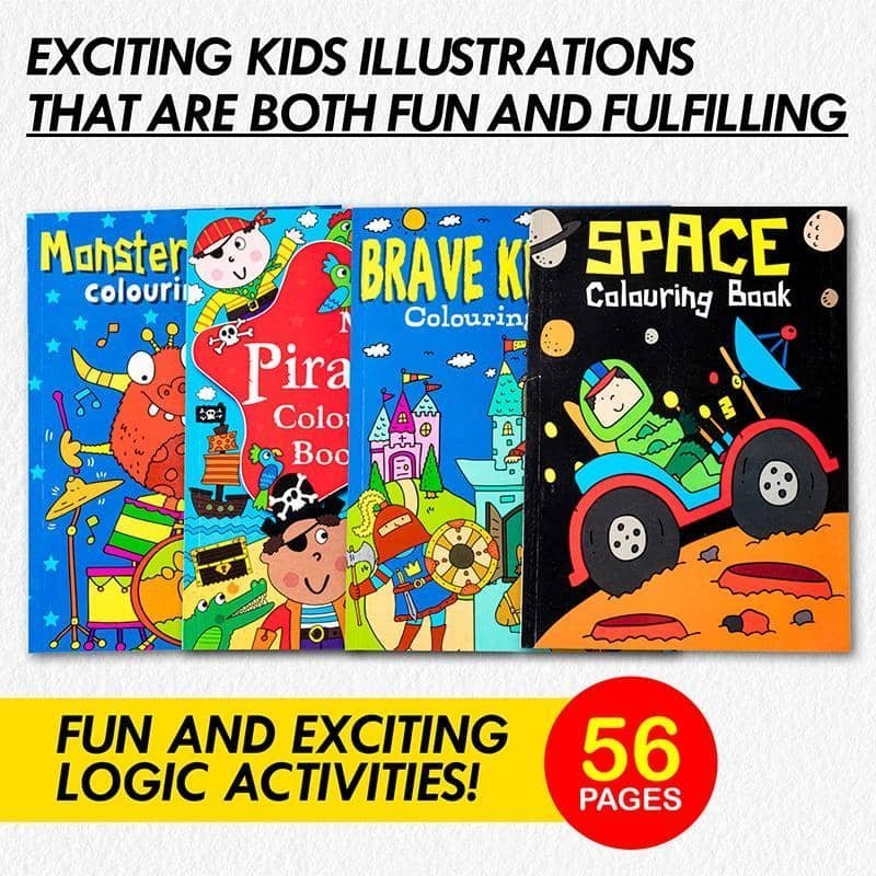 Colouring Books 4pk 56PG Space Monsters Brave Knights Pirates - NextParty