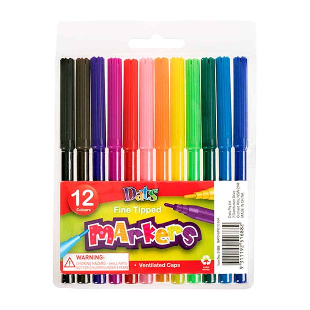 Colouring Pens Colour Markers 12pk Fine Tip - NextParty