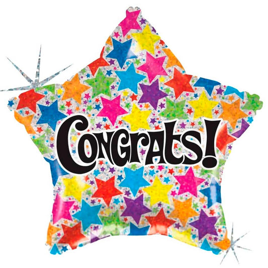 Congratulations "Congrats!" Holographic Foil Balloon 48cm (19") Star Shape - NextParty