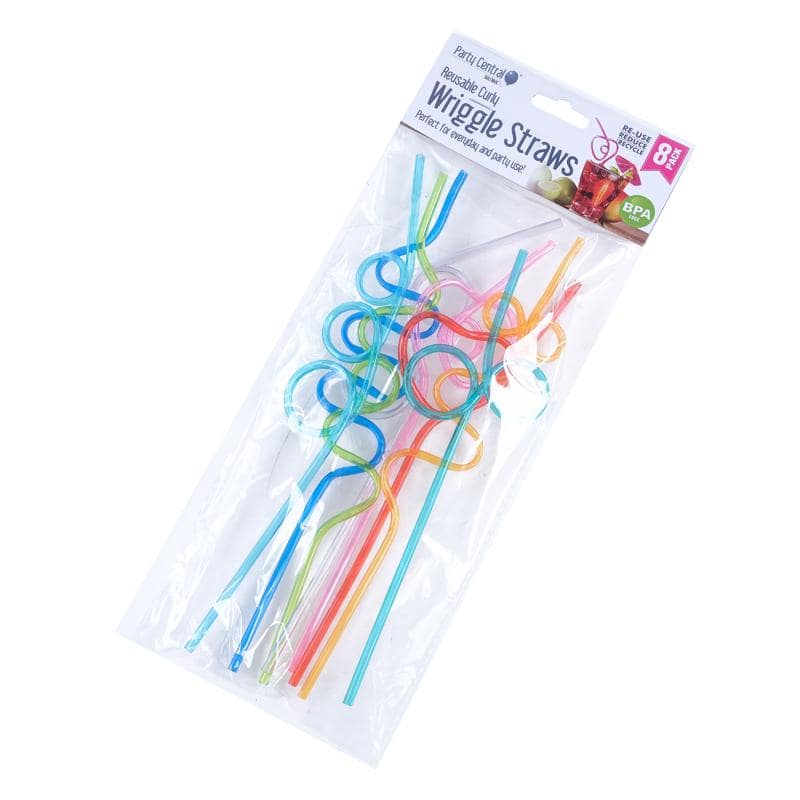 Crazy Curly Wriggle Straws 8pk 26cm x 5mm Assorted - NextParty