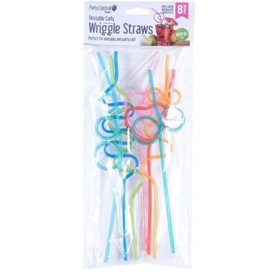 Crazy Curly Wriggle Straws 8pk 26cm x 5mm Assorted - NextParty