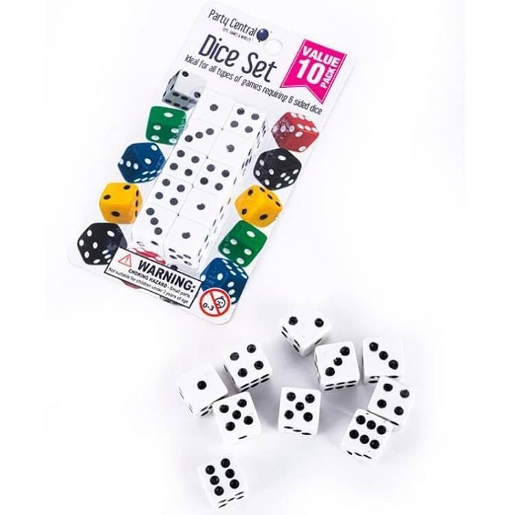 Dice Set 10pcs Black And White Dices Casino Party Game - NextParty