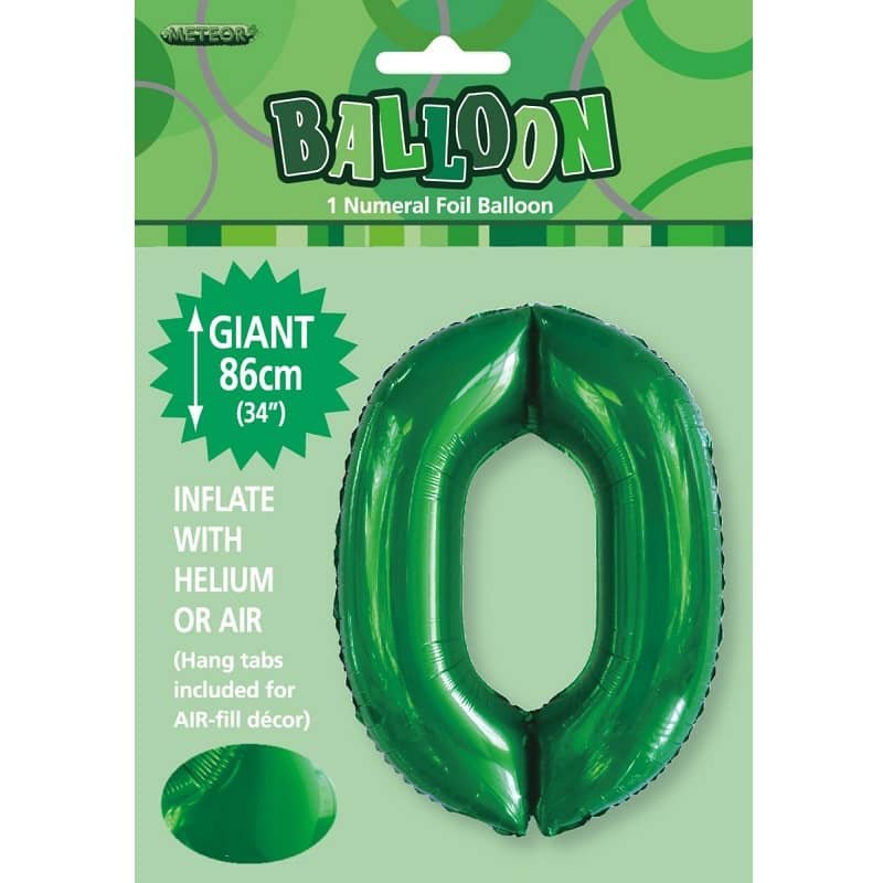 Emerald Green "0" Giant Numeral Foil Balloon 86CM (34") - NextParty