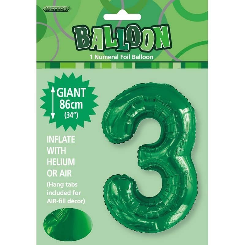 Emerald Green "3" Giant Numeral Foil Balloon 86CM (34") - NextParty