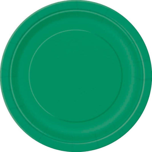 Emerald Green Large Round Paper Plates 23cm (9") 8pk Solid Colour - NextParty