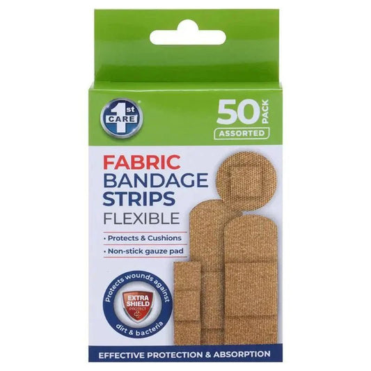 Fabric Bandage Strips 50pk 4 Assorted Sizes Flexible - NextParty