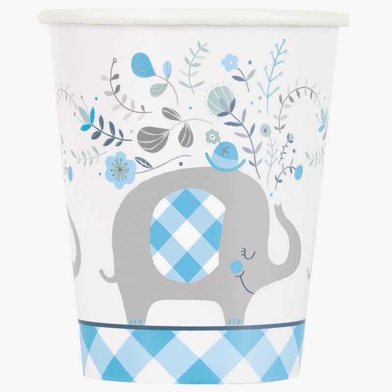 Floral Elephant Baby Shower Blue Paper Cups 8pk - NextParty