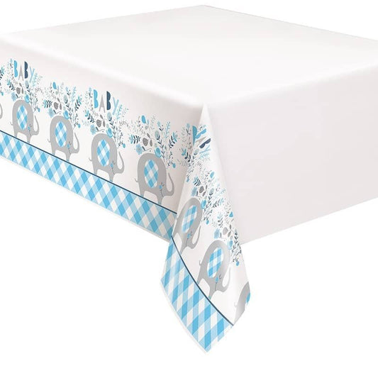 Floral Elephants Baby Shower Blue Table Cover Tablecloth 137cm x 213cm (54" x 84") - NextParty