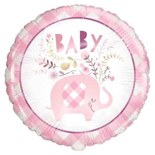 Floral Elephants Baby Shower Pink Foil Balloon 45cm (18") - NextParty