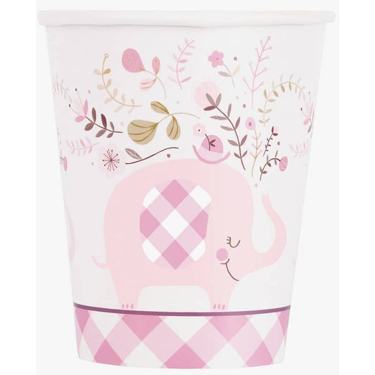 Floral Elephants Baby Shower Pink Paper Cups 8pk - NextParty