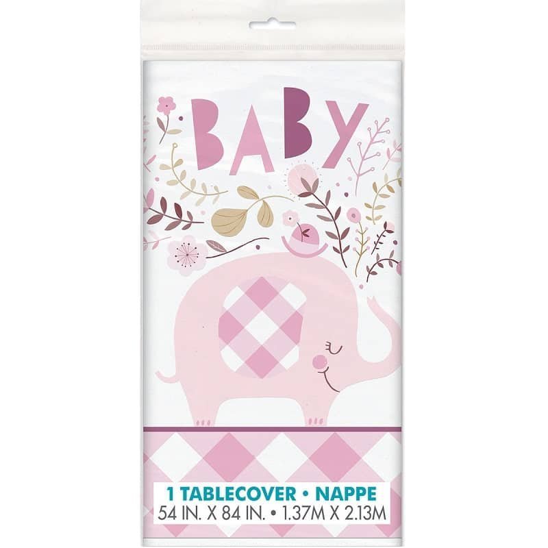 Floral Elephants Baby Shower Pink Table Cover Tablecloth 137cm x 213cm (54" x 84") - NextParty