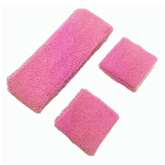 Fluro Hot Pink 80'S Cotton Wristbands Headband Sweatbands Set - NextParty