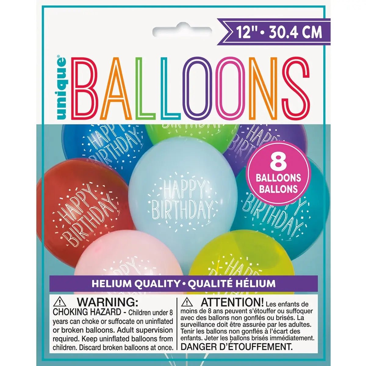 Fun Happy Birthday Latex Balloons 30cm (12") 8pk Assorted Colours - NextParty